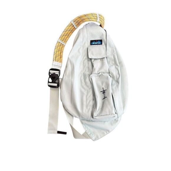 KAVU Rope Sling Bag Light Gray with Yellow Strap Unisex Casual Outdoor - Picture 1 of 5